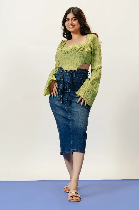 Front Drawstring Indigo Skirt lace skirt elegant