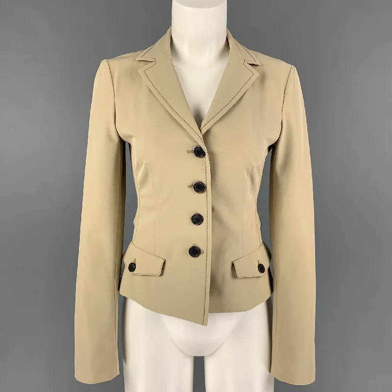 PRADA Size 4 Beige Polyester Contrast Stitch Jacket Cotton Jacket Linen Jacket Terry Jacket PRADA Size 4 Beige Polyester Contrast Stitch Jacket Cotton Jacket Linen Jacket Terry Jacket