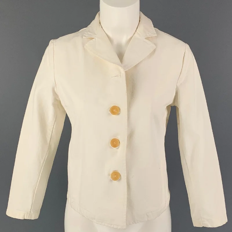 MARNI Size 6 Off White Cotton Single Breasted Jacket Satin Jacket Silk Jacket Chiffon Jacket MARNI Size 6 Off White Cotton Single Breasted Jacket Satin Jacket Silk Jacket Chiffon Jacket