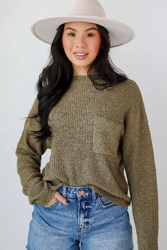 FINAL SALE - Maximum Cozy Olive Lightweight Knit Sweater Velvet Chenille Corduroy