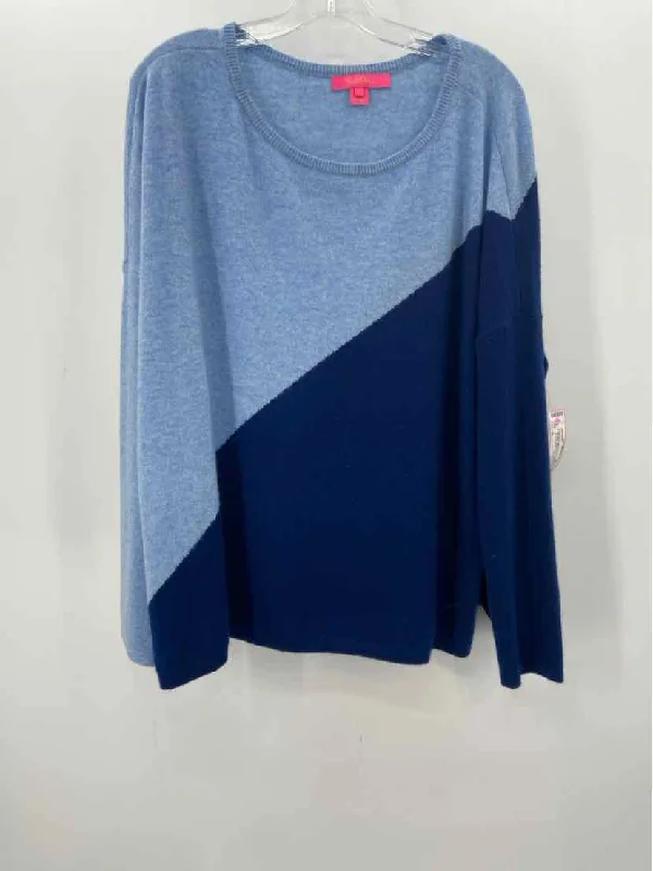 Pre-Owned Lilly Pulitzer Blue Size XL Cashmere Colorblock Sweater Tailored Straight A-Line
