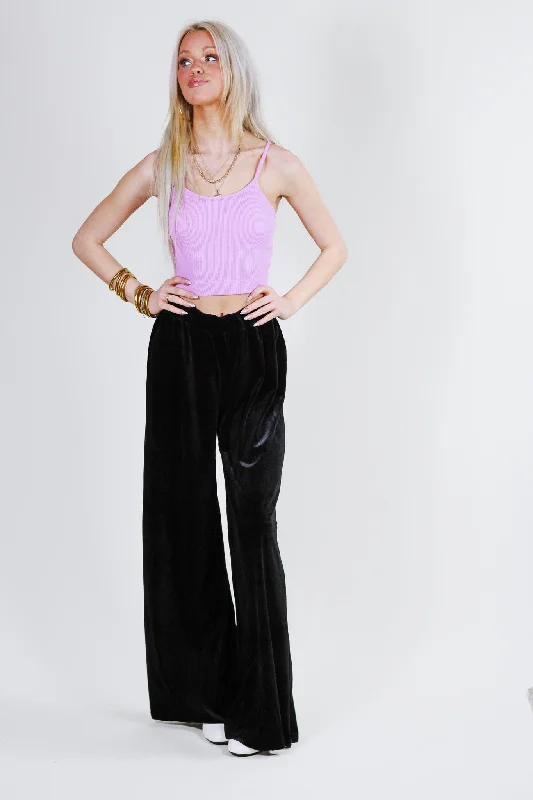 Name Of The Game Velvet Black Pants Fashionable Track Pants