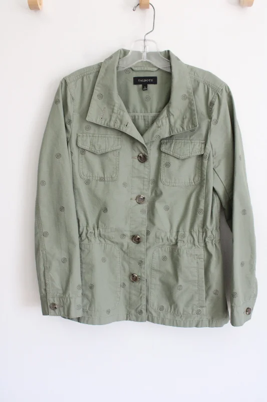 Talbots Olive Green Embroidered Light Jacket | S Collared Jacket Crew Neck Jacket Turtle Neck Jacket Talbots Olive Green Embroidered Light Jacket | S Collared Jacket Crew Neck Jacket Turtle Neck Jacket