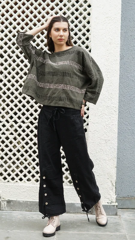 Polaris Linen Blend Pant in Onyx Trendy Palazzo Pants