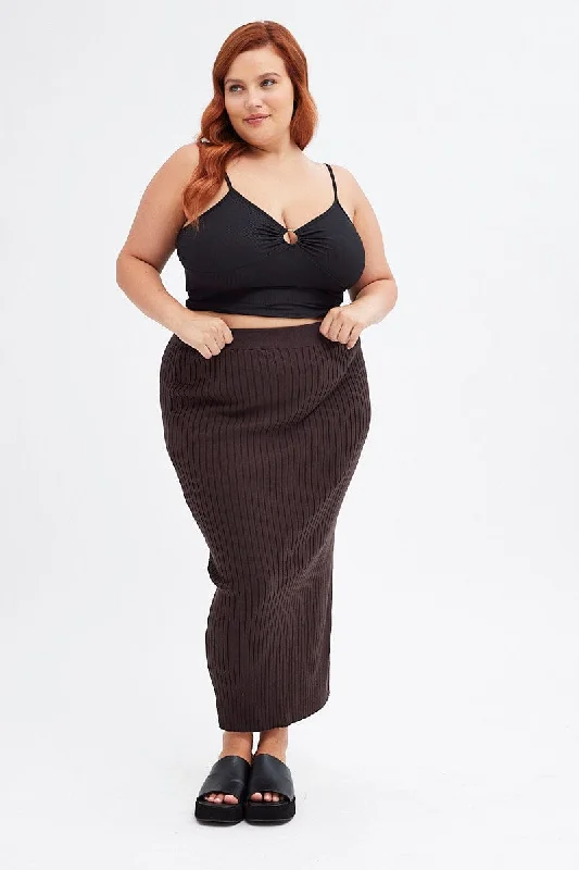 Brown Midi Bodycon Skirt Knit corduroy skirt cozy