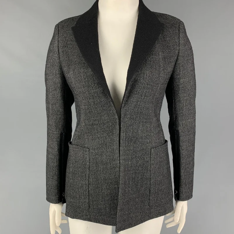 AKRIS Size 8 Black Grey Wool Nailhead Jacket Blazer Wool Fabric Cashmere Fabric Tweed Fabric AKRIS Size 8 Black Grey Wool Nailhead Jacket Blazer Wool Fabric Cashmere Fabric Tweed Fabric