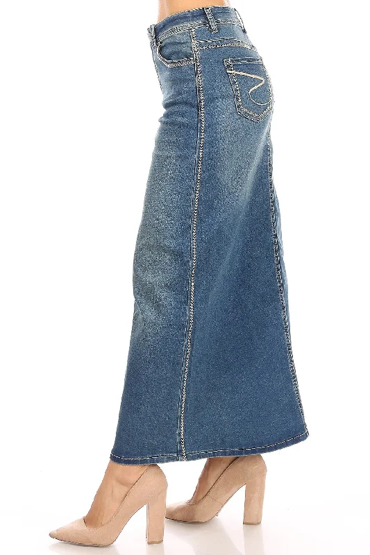 Long Aline Stretch Denim Maxi Skirt (87507-SKT) wool skirt breathable