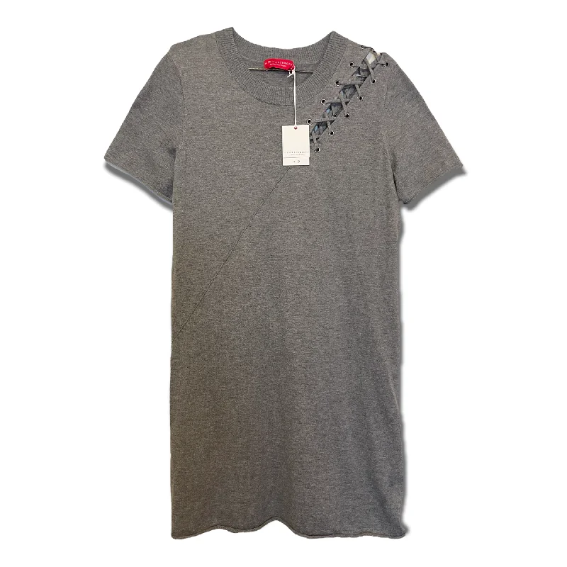 PHILANTHROPY Heather Grey Short-Sleeve Sweater Dress Faux Fur Fabric Real Fur Fabric Shearling Fabric PHILANTHROPY Heather Grey Short-Sleeve Sweater Dress Faux Fur Fabric Real Fur Fabric Shearling Fabric