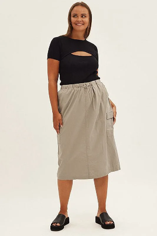 Grey Parachute Midi Skirt velvet skirt rich
