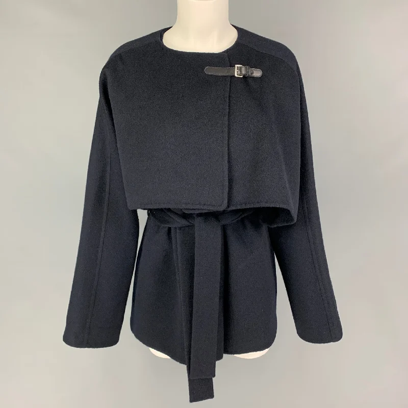 HERMES by Margiela FW 2000 Size 10 Navy Blue Cashmere Belted Cape Vest Jacket Wool Jacket Cashmere Jacket Tweed Jacket HERMES by Margiela FW 2000 Size 10 Navy Blue Cashmere Belted Cape Vest Jacket Wool Jacket Cashmere Jacket Tweed Jacket