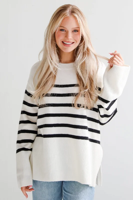 FINAL SALE - Curated Forecast Ivory Oversized Striped Sweater Open Front Closed Front Wrap Front FINAL SALE - Curated Forecast Ivory Oversized Striped Sweater Open Front Closed Front Wrap Front