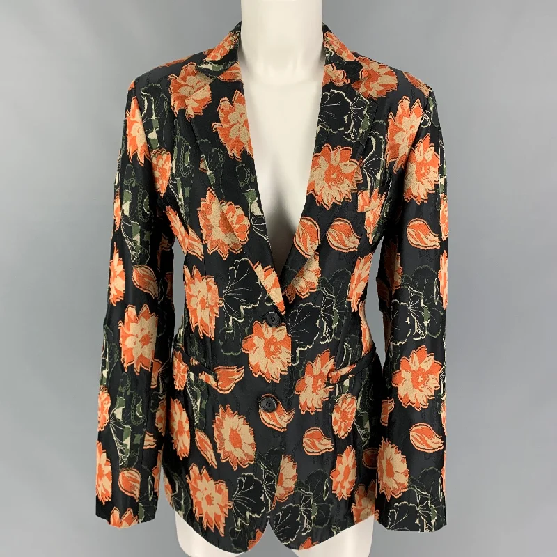 SALVATORE FERRAGAMO Size 8 Black Orange Beige Jacket Blazer One-Shoulder Jacket Off-the-Shoulder Jacket Asymmetrical Jacket SALVATORE FERRAGAMO Size 8 Black Orange Beige Jacket Blazer One-Shoulder Jacket Off-the-Shoulder Jacket Asymmetrical Jacket