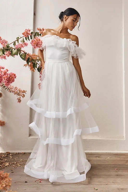 Watson Layered Maxi Skirt Off White denim skirt casual