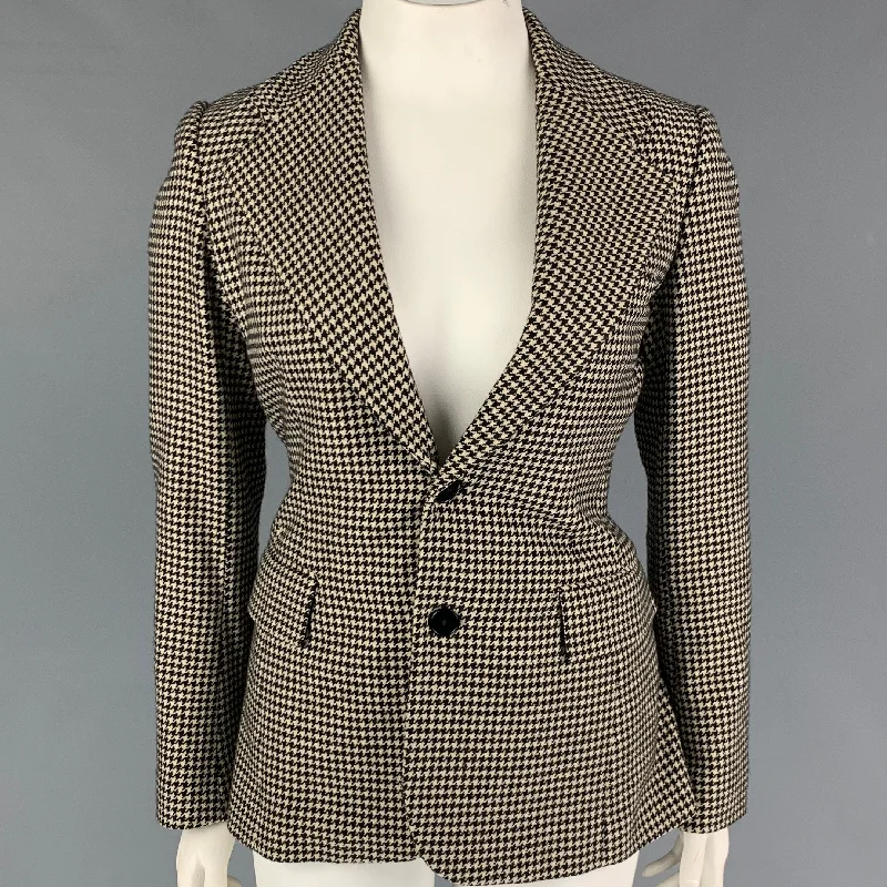RALPH LAUREN Collection Size 10 Black Beige Houndstooth Jacket Blazer Snapped Jacket Toggled Jacket Drawstring Jacket RALPH LAUREN Collection Size 10 Black Beige Houndstooth Jacket Blazer Snapped Jacket Toggled Jacket Drawstring Jacket