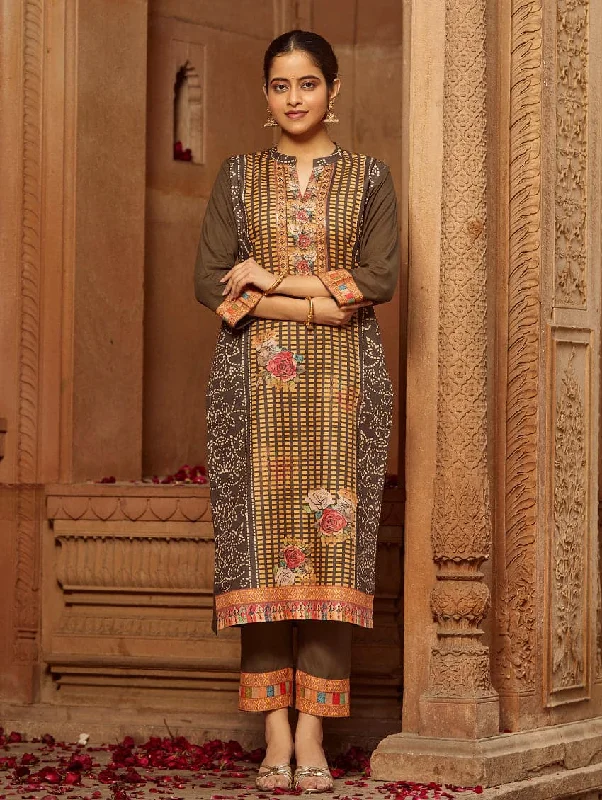 Digitally Printed Cotton Kurta Pants Set 3668 Elegant High-Waist Pants