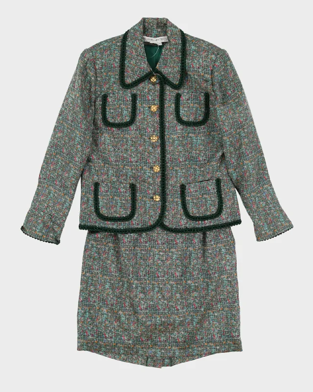 00s Green Silk Jacket And Skirt Suit - M Chenille Jacket Brocade Jacket Lace Jacket