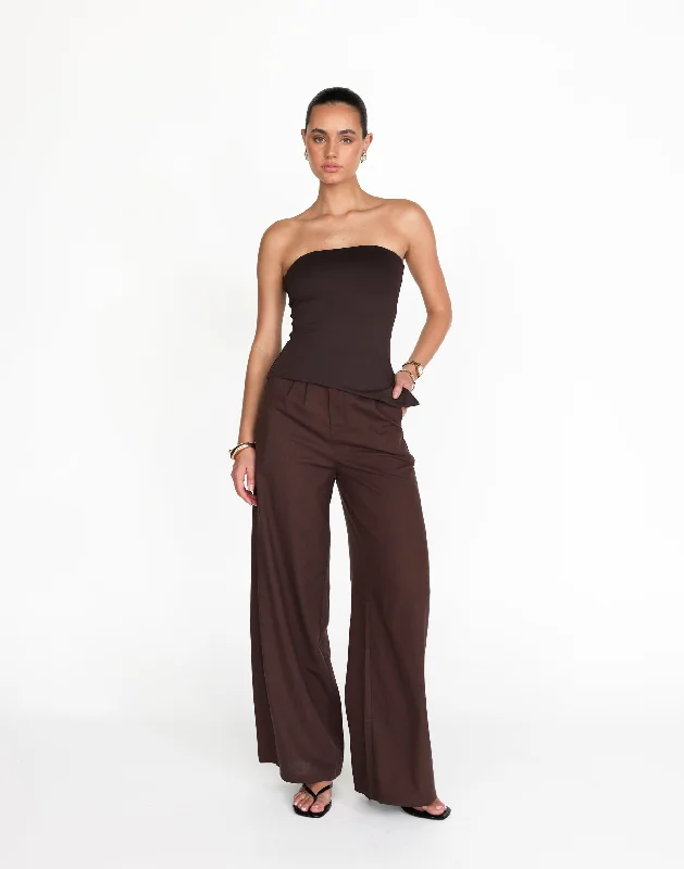 Nadia Pants (Chocolate) Elegant Wool Trousers