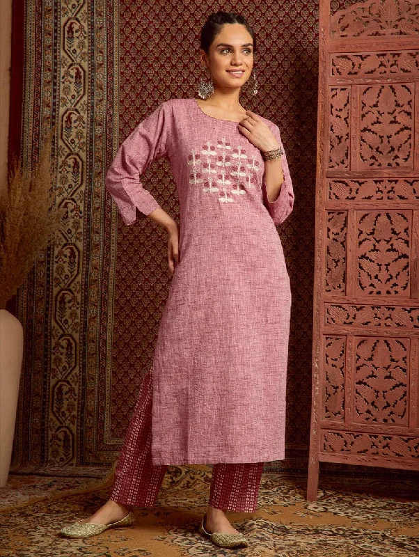 Embroidered Handloom Cotton Kurta Pants Set 3689 Elegant Trouser Pants
