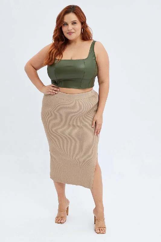 Camel Knit Skirt Midi Side Split cashmere skirt soft