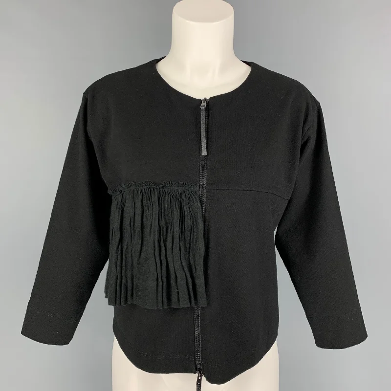 MARNI Size 2 Black Cotton Flax Ruffled 3/4 Sleeves Jacket Belted Jacket Elasticated Jacket Padded Jacket MARNI Size 2 Black Cotton Flax Ruffled 3/4 Sleeves Jacket Belted Jacket Elasticated Jacket Padded Jacket