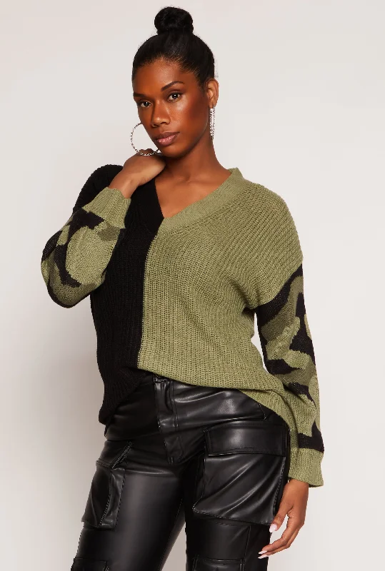 Color Blocked Camouflage Sweater Anti-Pilling Anti-Shrink Durable