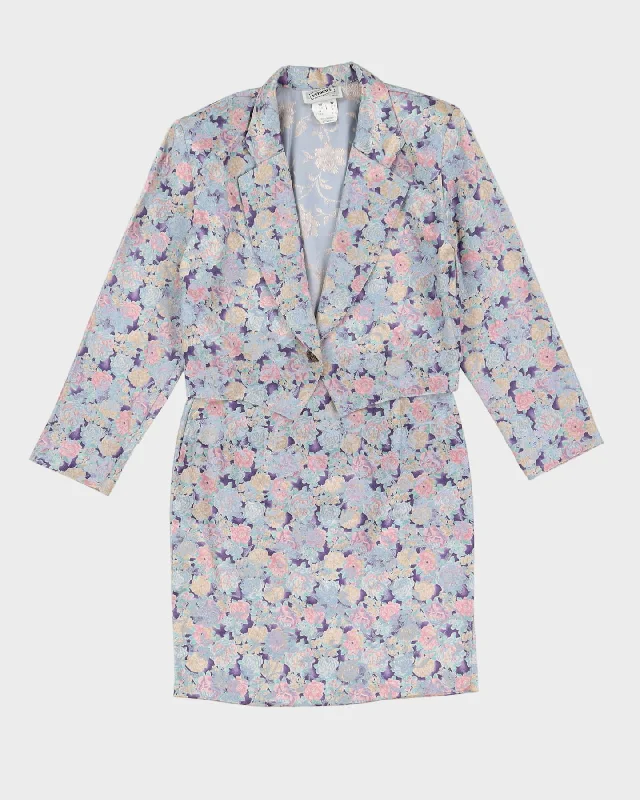 00s Blue Floral Patterned Jacket And Skirt Suit - S Fleece Jacket Down Jacket Feather Jacket 00s Blue Floral Patterned Jacket And Skirt Suit - S Fleece Jacket Down Jacket Feather Jacket