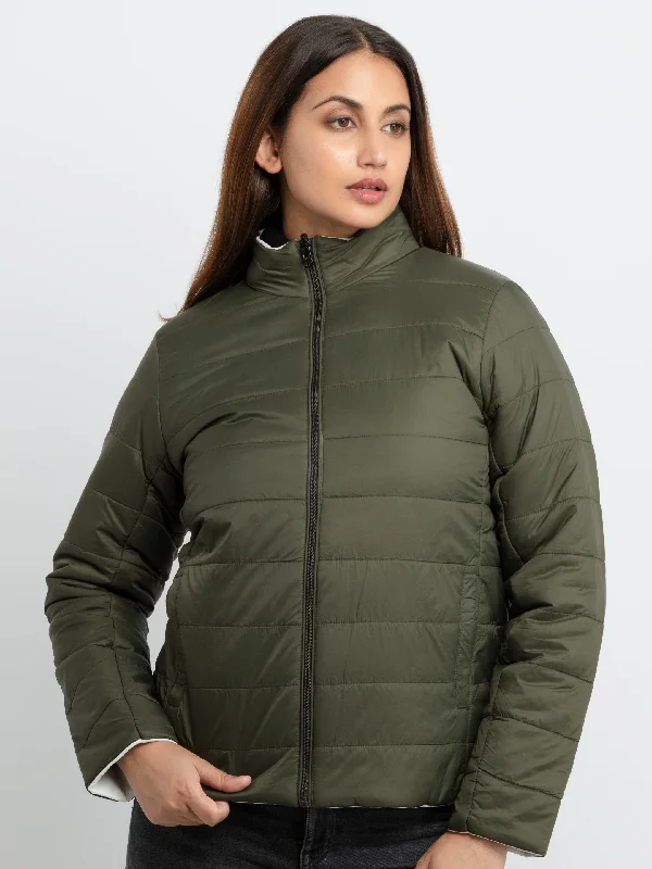 Womens Quilted Reversible High Neck Jacket Tailored Jacket Straight Jacket A-Line Jacket