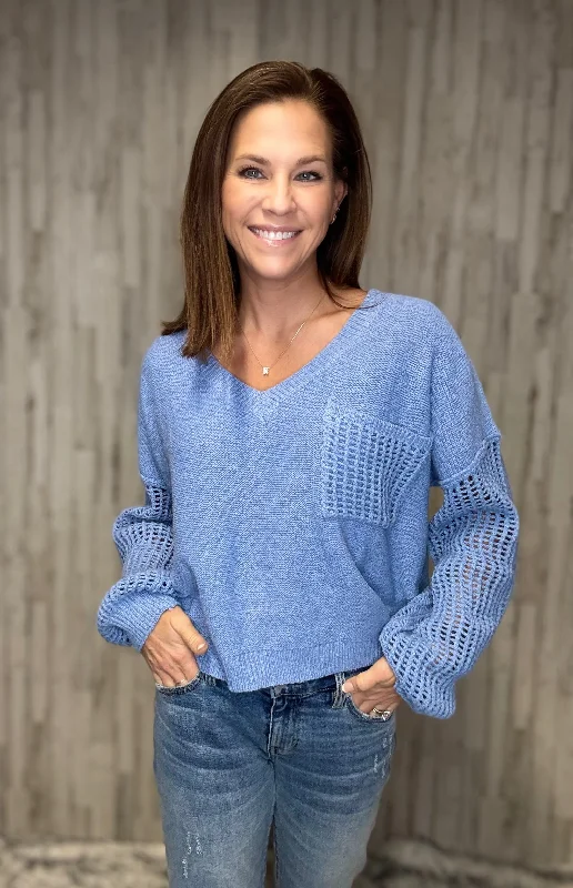 Soft Baby Blue Sweater Hooded Caped Shawl Collar