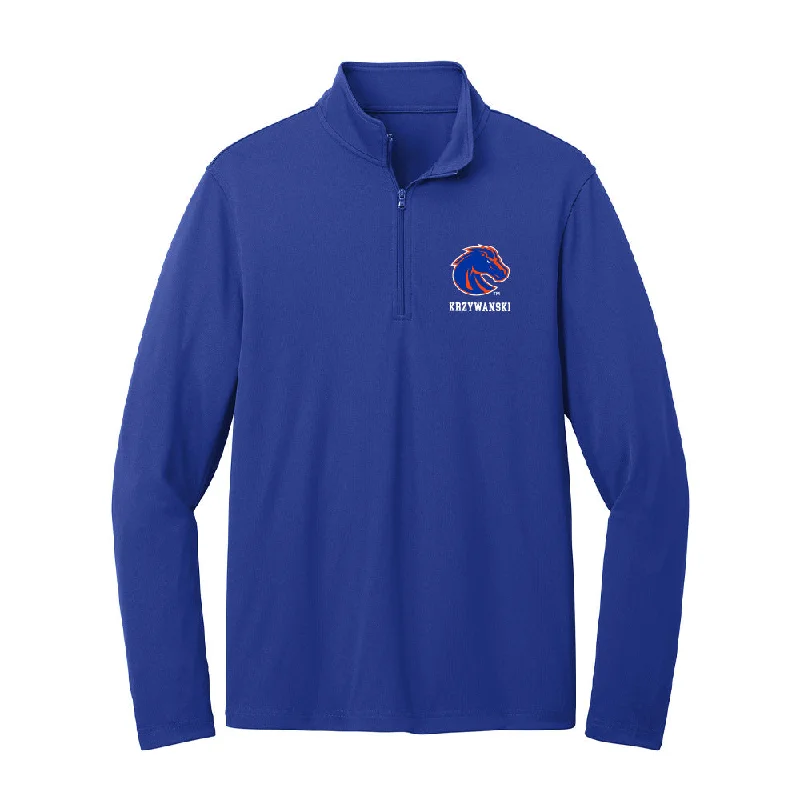 Boise State - NCAA Women's Gymnastics : Julia Krzywanski - Lightweight Quarter Zip Jacket Wool Fabric Cashmere Fabric Tweed Fabric Boise State - NCAA Women's Gymnastics : Julia Krzywanski - Lightweight Quarter Zip Jacket Wool Fabric Cashmere Fabric Tweed Fabric