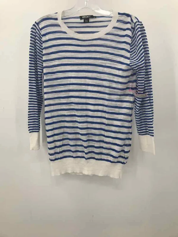 Pre-Owned DKNY White Size Small Stripe Sweater Handmade Hand-knitted Hand-woven