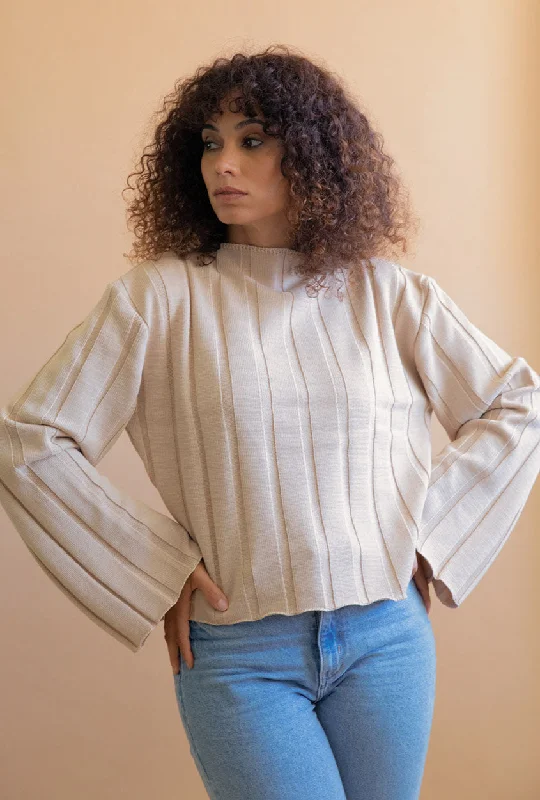Nashi Merino Sweater Beige Mesh Fabric Canvas Fabric Denim Fabric