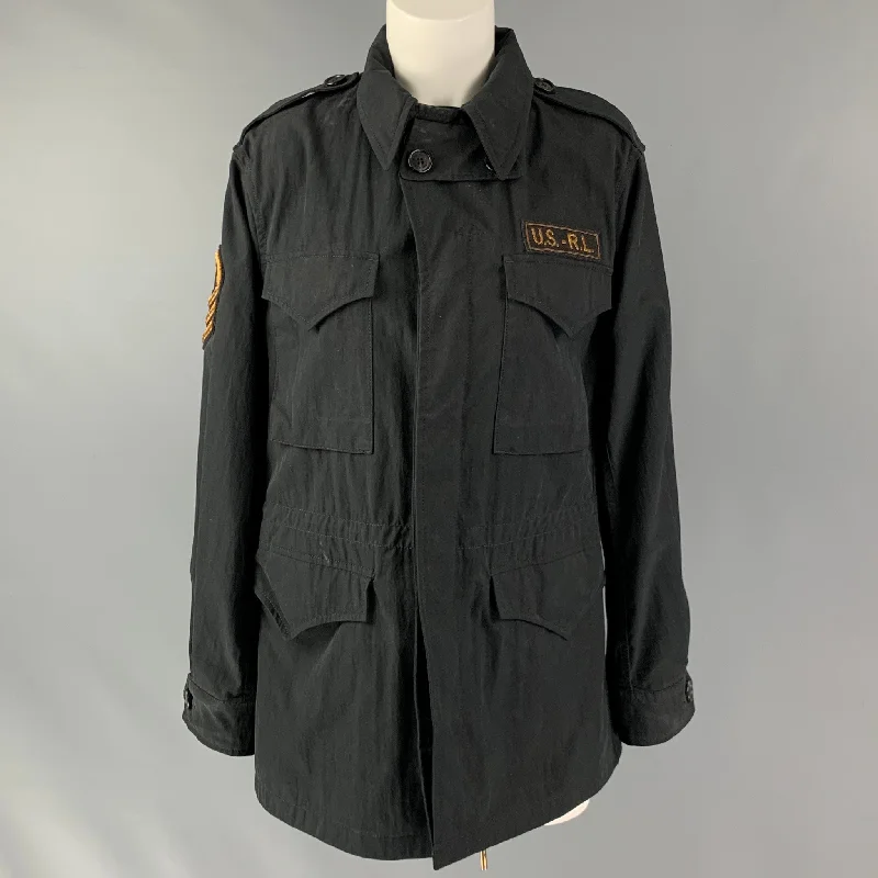 RALPH LAUREN Size 8 Black Cotton Blend Embellishment Jacket Satin Jacket Silk Jacket Chiffon Jacket RALPH LAUREN Size 8 Black Cotton Blend Embellishment Jacket Satin Jacket Silk Jacket Chiffon Jacket