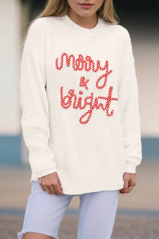 Merry Bright Letter Christmas Sweater Long Sweater Short Sweater Cropped Sweater