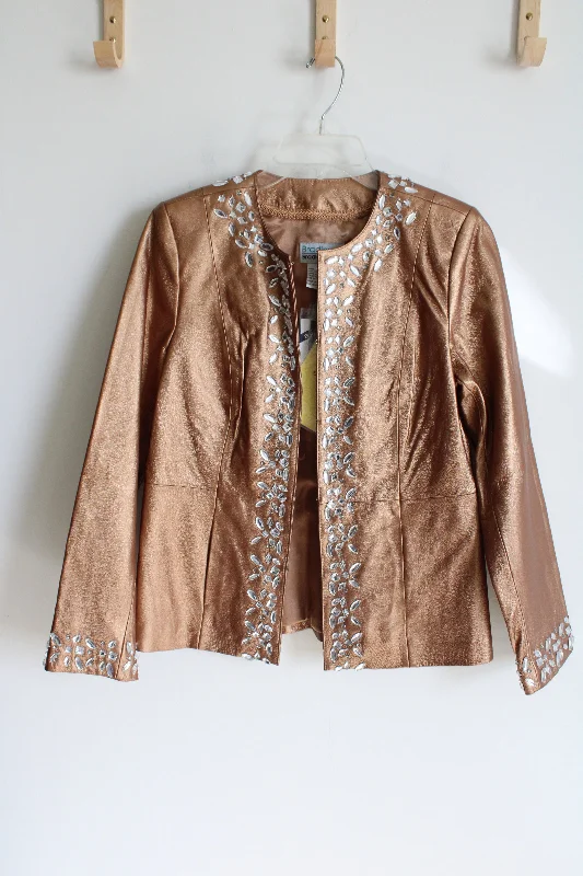 NEW Bradley Bayou Copper Genuine Leather Sequined Jacket | XS Stand-Up Collar Roll-Neck Collar Turtle Neck NEW Bradley Bayou Copper Genuine Leather Sequined Jacket | XS Stand-Up Collar Roll-Neck Collar Turtle Neck