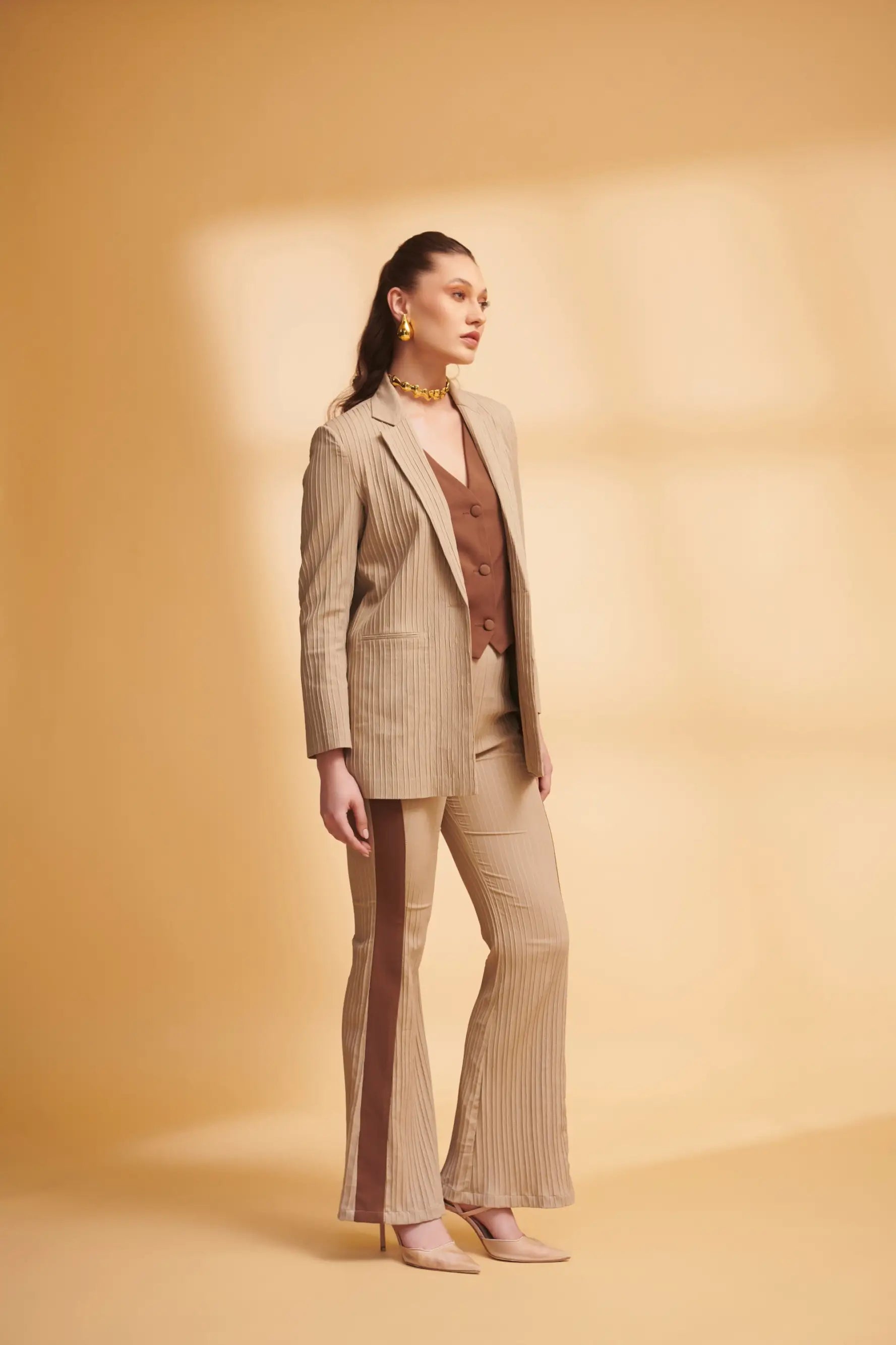 GAIA Blazer and Colour Block Pants Co-ord Set Soft Wool Pants