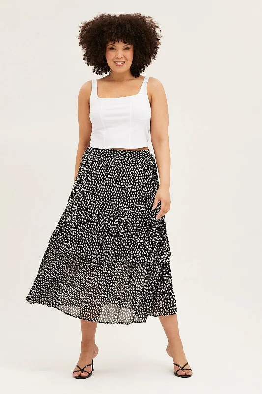 Geo Print Midi Skirt Ruffle Hem velvet skirt rich