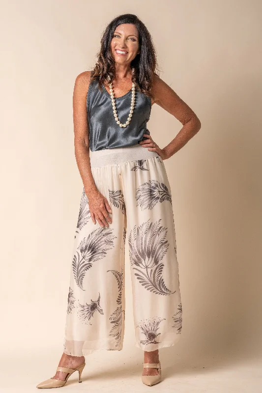 Lucia Silk Pants in Latte Classic Straight-Leg Pants