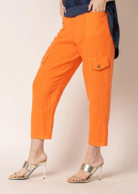 Clover Linen Pants in Sunset Orange Soft Sweatpants Style