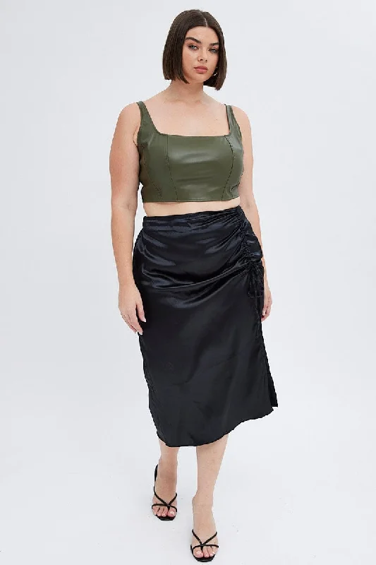 Black Midi Skirt Drawstring Satin Split tulle skirt dreamy