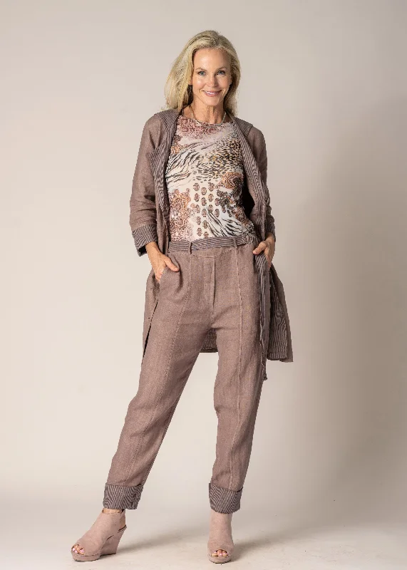 Helena Linen Pants in Milk Chocolate Chic Checkered Pants