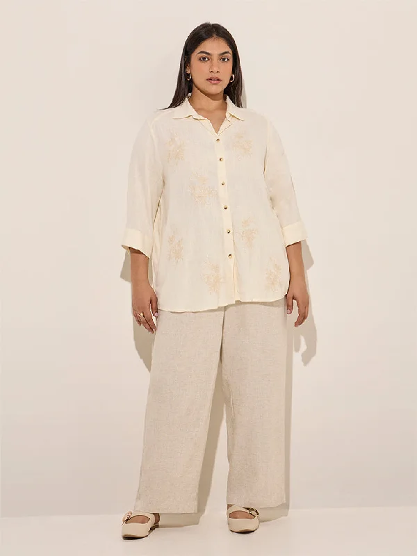 Gia Light Beige Mid-Rise Pants Fashionable Track Pants