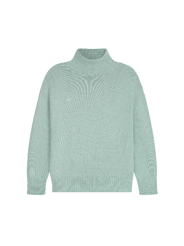 Men's Recycled Cashmere Turtleneck Sweater—eucalyptus blue Chenille Brocade Lace