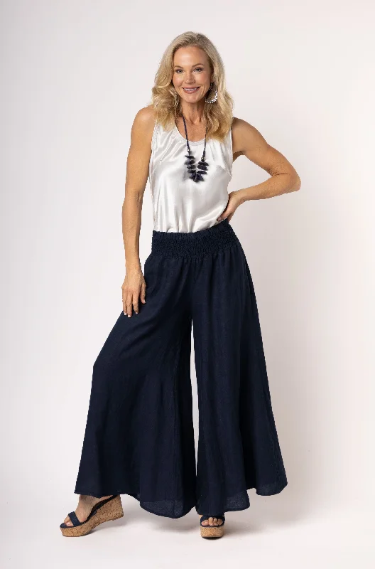 Diana Linen Pant in Navy Casual Yoga Pants