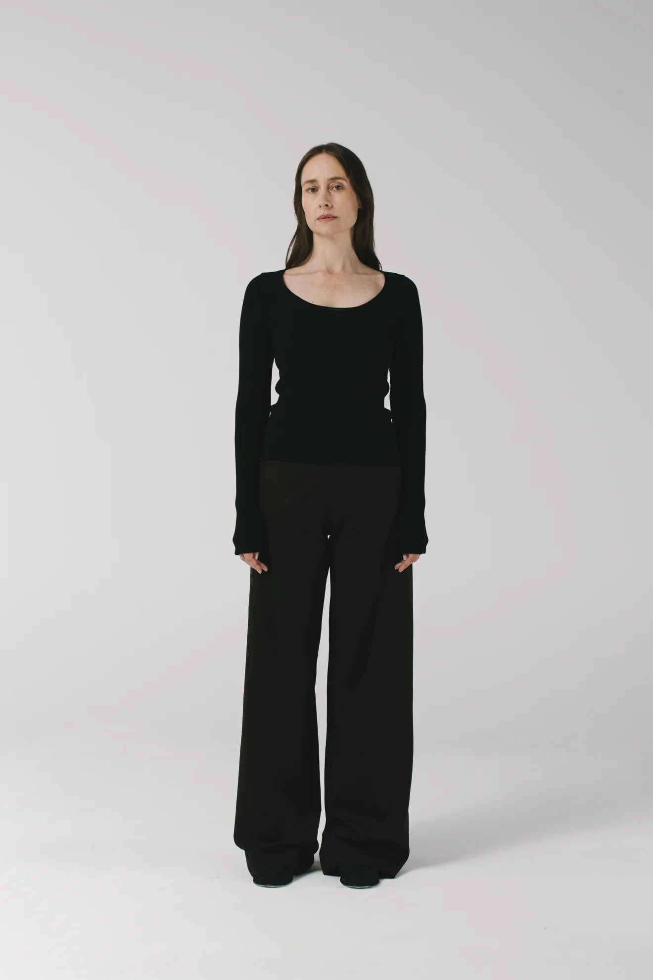Scoop Neck Sweater Black Tailored Straight A-Line