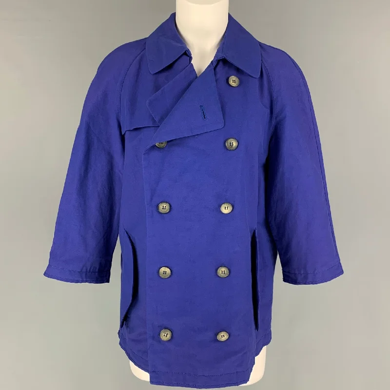 MARNI Size 8 Blue Polyamide Blend Double Breasted Jacket A-Line Jacket Boat Neck Shawl Collar