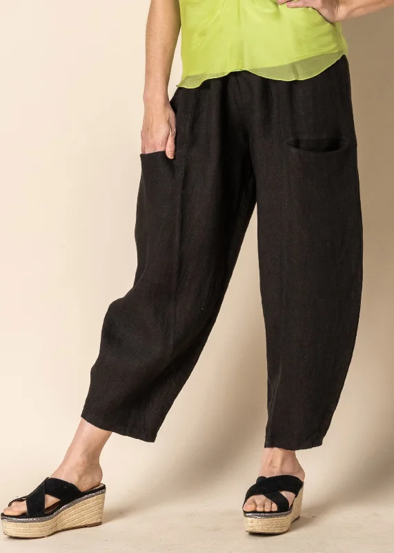 Florencia Linen Pants in Onyx Soft Stretch Pants