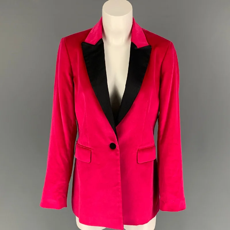 PAUL & JOE Size 6 Pink Black Cotton Velvet Peak Lapel Jacket Elasticated Jacket Padded Jacket Insulated Jacket PAUL & JOE Size 6 Pink Black Cotton Velvet Peak Lapel Jacket Elasticated Jacket Padded Jacket Insulated Jacket