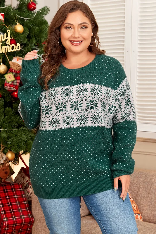 Christmas Snowflake Pattern Drop Shoulder Plus Size Sweater Hooded Caped Shawl Collar Christmas Snowflake Pattern Drop Shoulder Plus Size Sweater Hooded Caped Shawl Collar