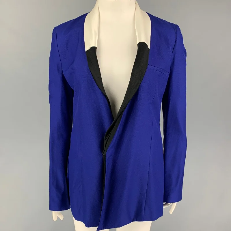 HAIDER ACKERMANN Size L Blue Black White Silk Jacket Blazer Knit Fabric Woven Fabric Fleece Fabric HAIDER ACKERMANN Size L Blue Black White Silk Jacket Blazer Knit Fabric Woven Fabric Fleece Fabric