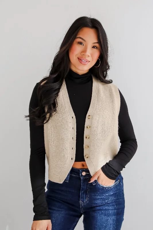 FINAL SALE - Snuggly Sweetness Beige Sweater Vest Chenille Blend Fleece Blend Nylon Blend
